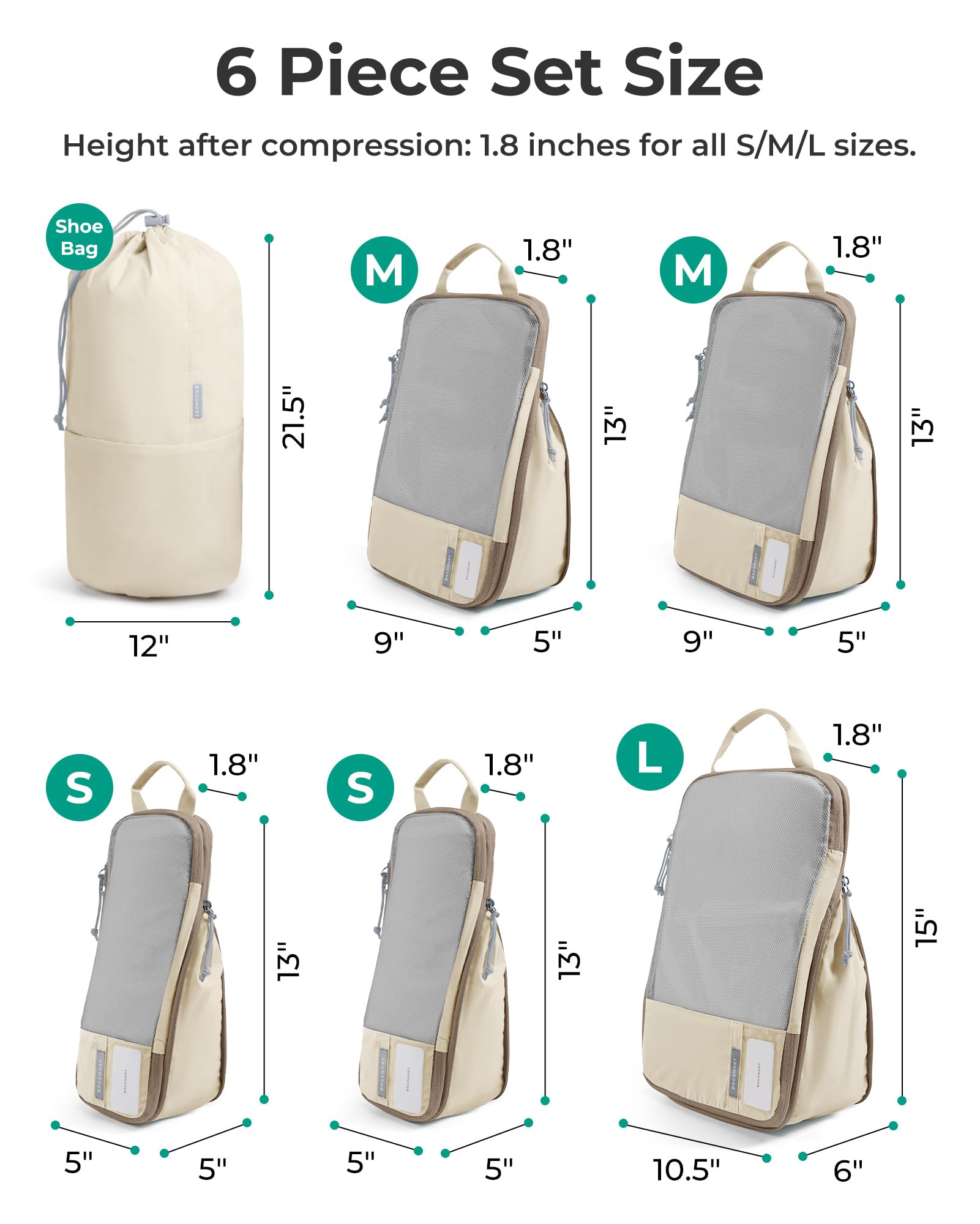 BAGSMART 6 juegos/4 juegos/2 juegos de cubos de embalaje de compresión para viajes, artículos esenciales ligeros de viaje para vacaciones, accesorios de viaje para maleta, organizador de equipaje