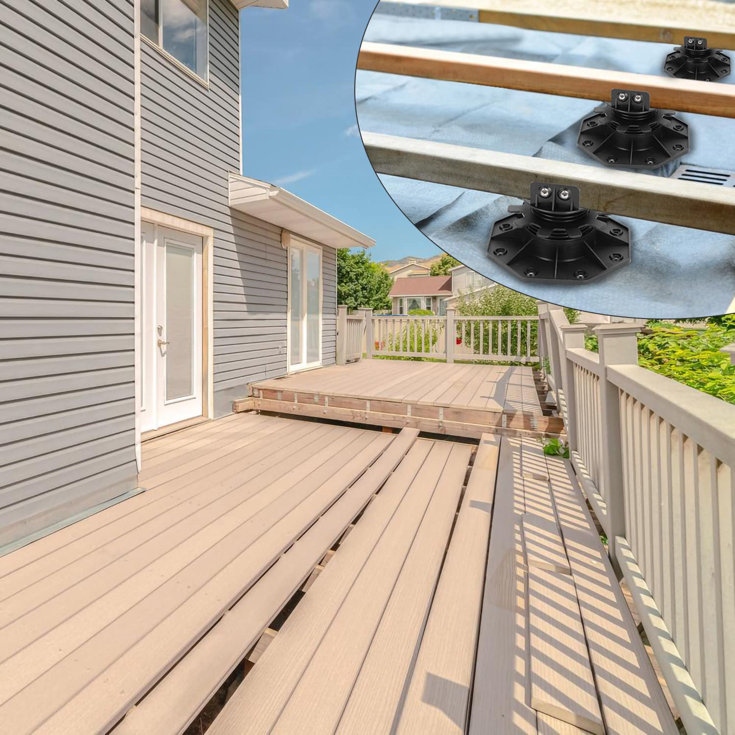Herrselsam Lot de 100 plots de terrasse réglables en hauteur 60 à 140 mm pour sous-structure, lames de terrasse en bois WPC, capacité de charge de 1700 kg