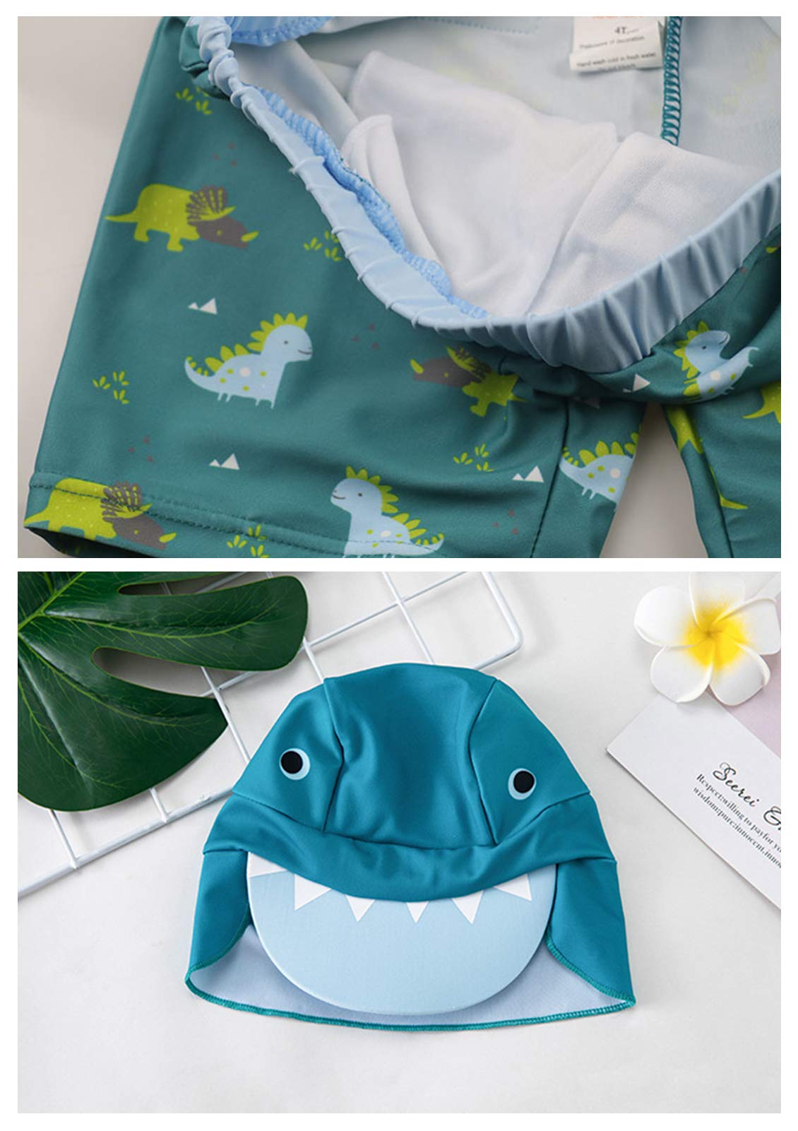 Happy Cherry Ropa de Natación de Secado Rápido con Protector Solar Niños Traje de Baño Dividido de Dragón Lindo de Dibujos Animados Bebés + Protector de Cuello y Sombrero el Sol 3-4 años