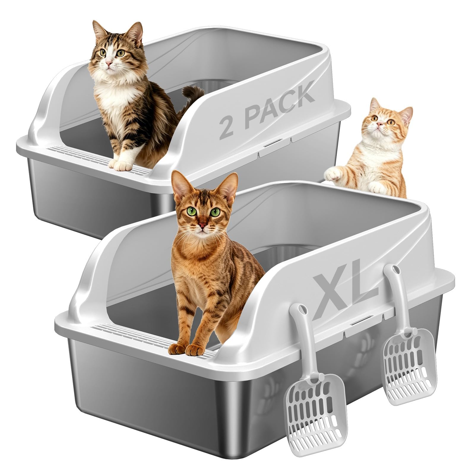 KISENG 2-Pack Stainless Steel Litter Box