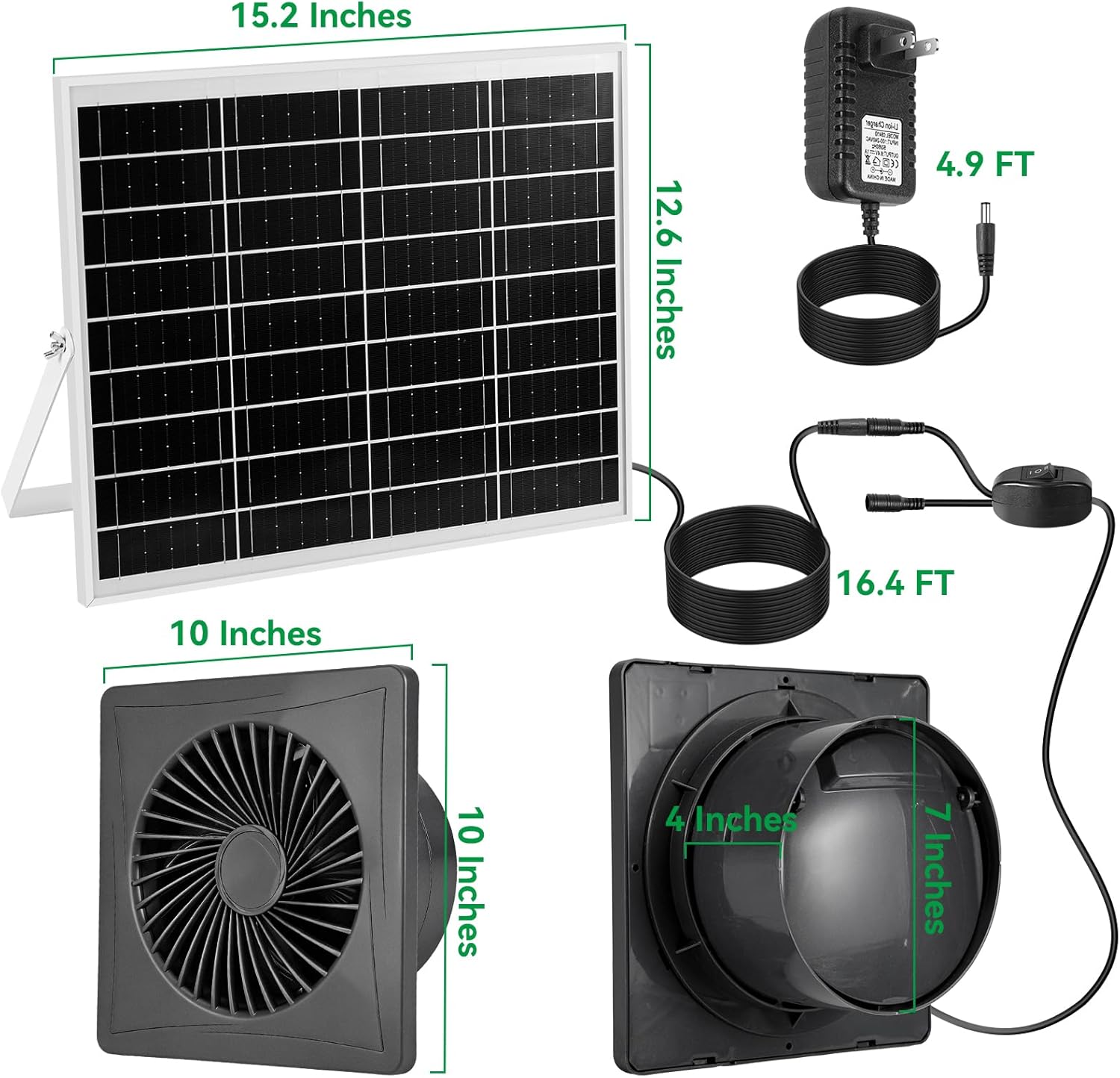 Solar Exhaust Fan 2-in-1 with DC Adapter,Large Solar Panel 3000 RPM High Speed Ventilation Fan,Waterproof with Auto Shutter for Continuous Airflow for Shed,Chicken Coop,Greenhouse,Dog House