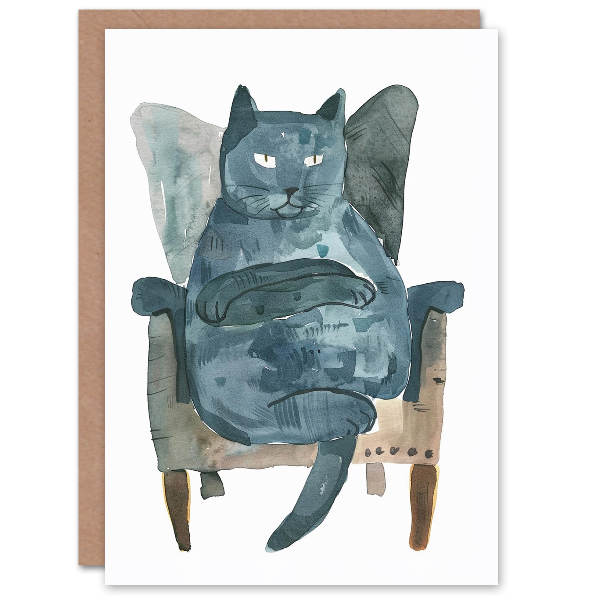 Artery8 Cat Lover Grumpy Pet Waiting On Armchair Blank For Him Or Her Art Birthday Card