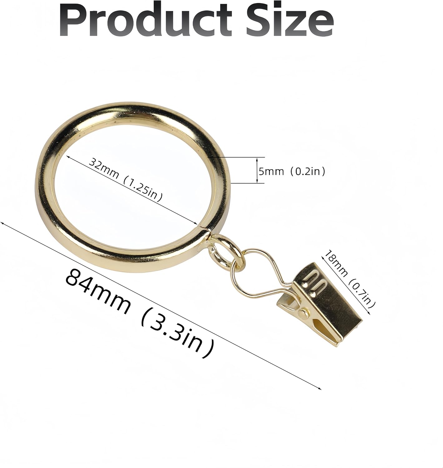 1.25 Clip Curtain Rings 38 Pack Antique Gold - Fits Narrow 1.25” Rods, Rust-Resistant Iron, Decorative for Small Windows/Apartments