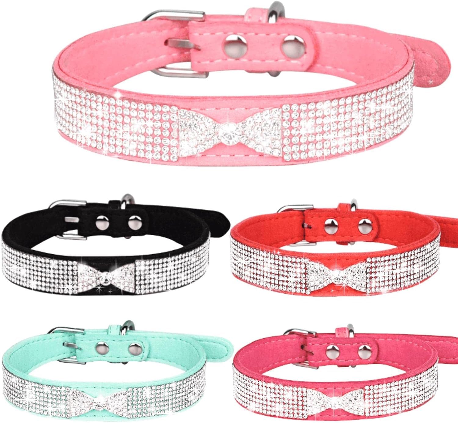 Obroża dla psa, Uroczy Bling z błyszczącą kokardką dla dziewcząt i chłopców Rhinestone spersonalizowany(Purple,X Small)