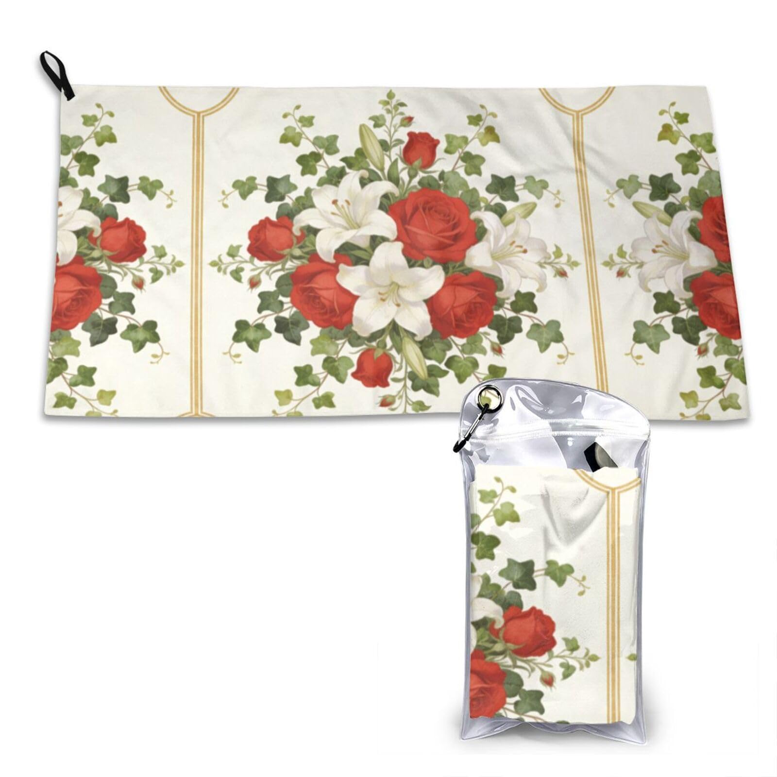 DUYKIMQW Red Rose & Lily Bouquet Art Print Quick Dry Towel 16x31.5in White