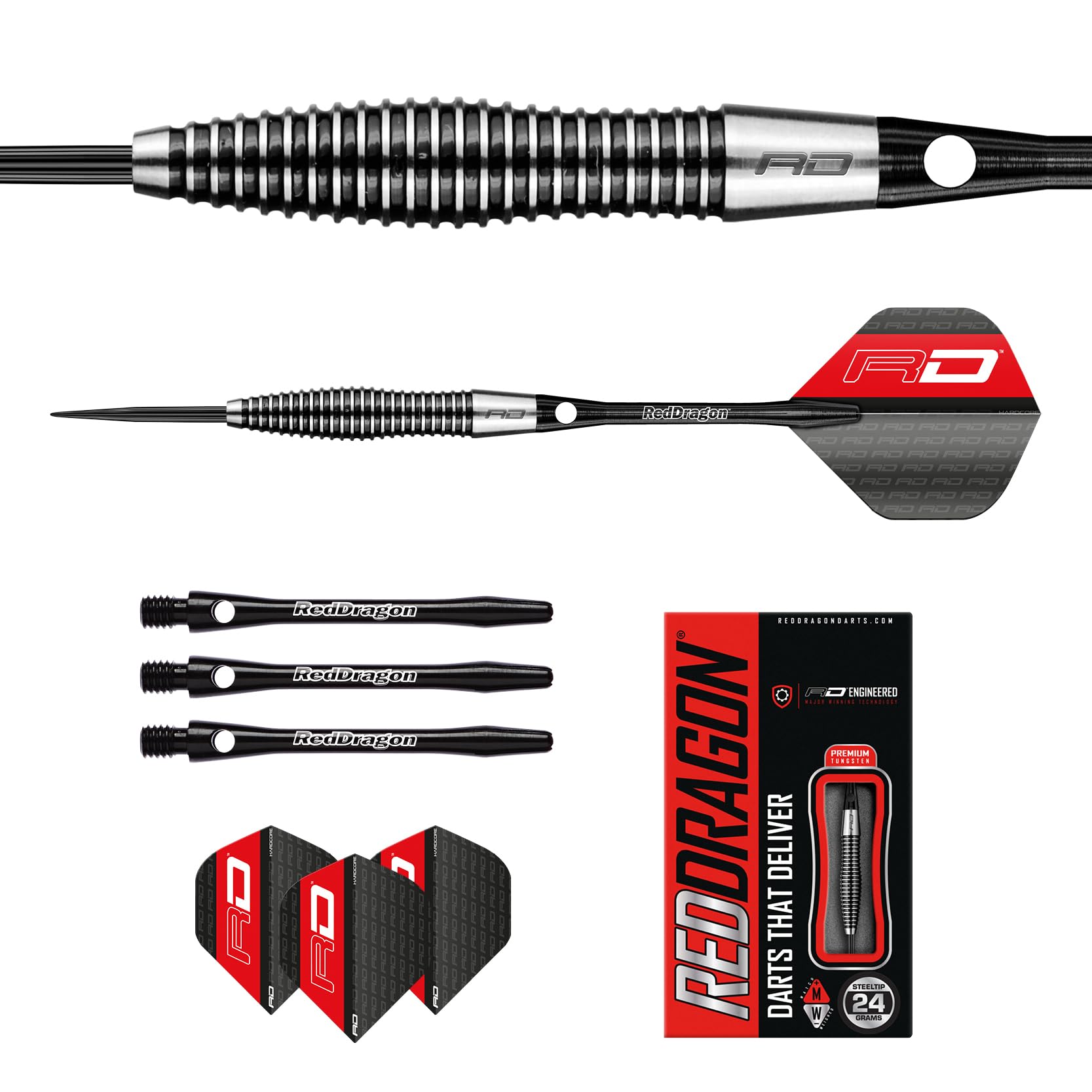 RED DRAGON Lethal Magic 21g, 24g or 26g Tungsten Darts Set with Flights and Stems