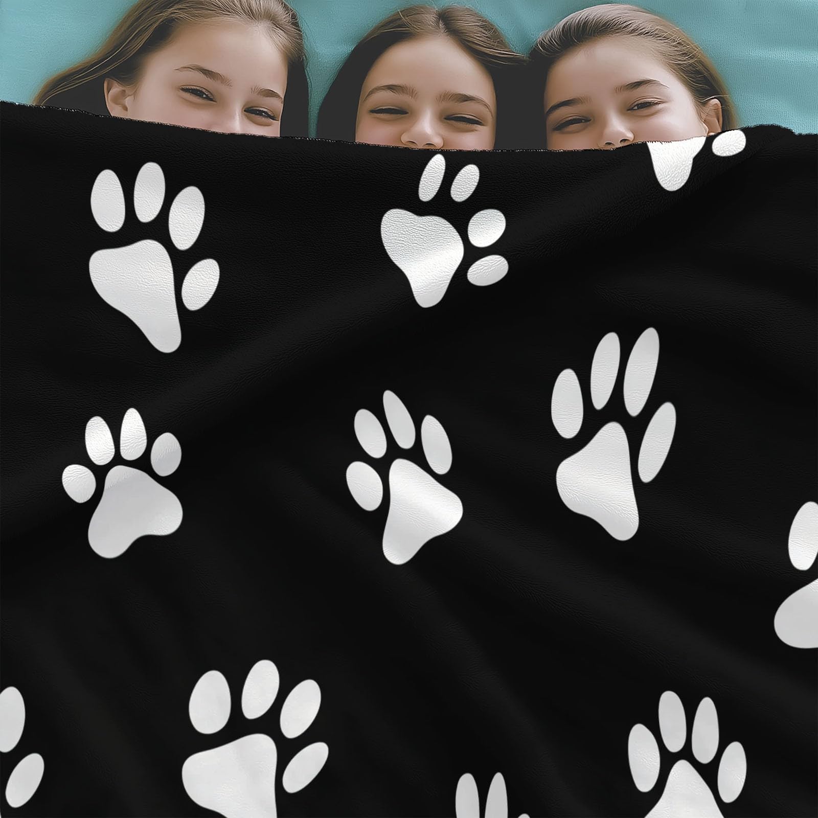 Flanelowy koc polarowy ze zwierzęcymi odciskami łap, narzuta na sofę Wygodny koc dwuosobowy Koc na łóżko w kratę zimowy, 220 x 240 cm Czarny