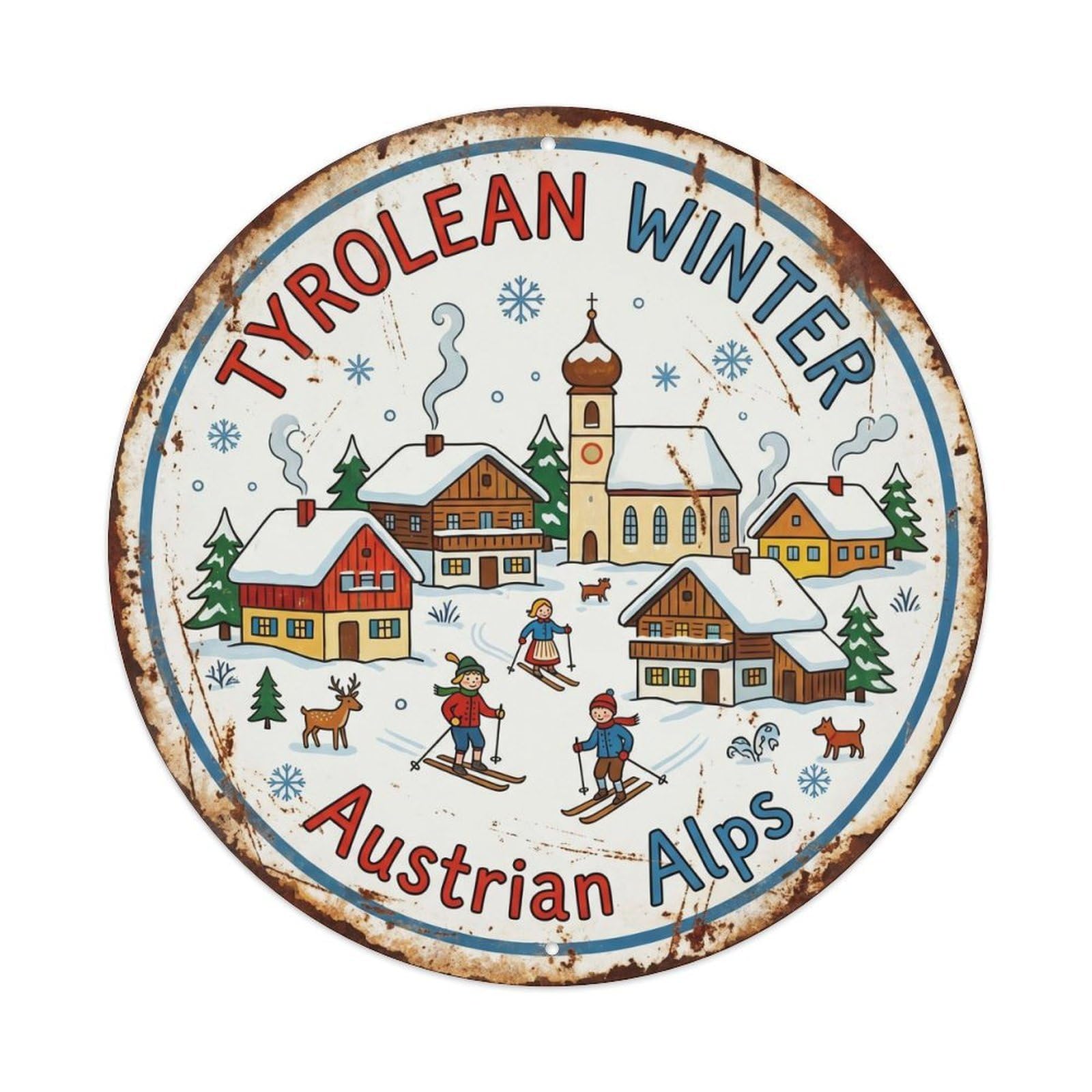 Vintage Travel Tyrolean Winter Austria Metal Tin Sign