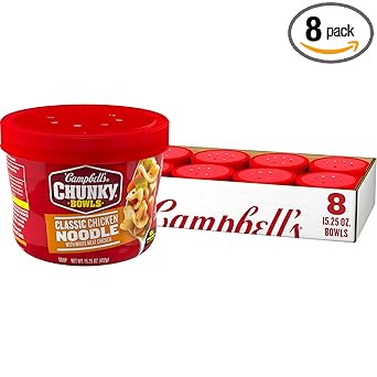 Campbell's Chunky Soup, Classic Chicken Noodle Soup, 15.25 oz Microwavable Bowl (Case of 8)