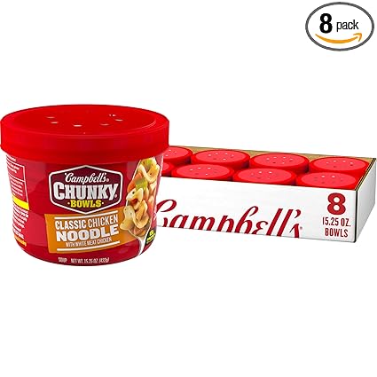 Campbell's Chunky Soup, Classic Chicken Noodle Soup, 15.25 oz Microwavable Bowl (Case of 8)