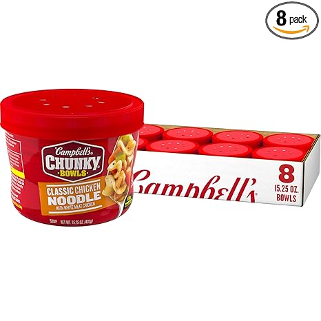 Campbell's Chunky Soup, Classic Chicken Noodle Soup, 15.25 oz Microwavable Bowl (Case of 8)