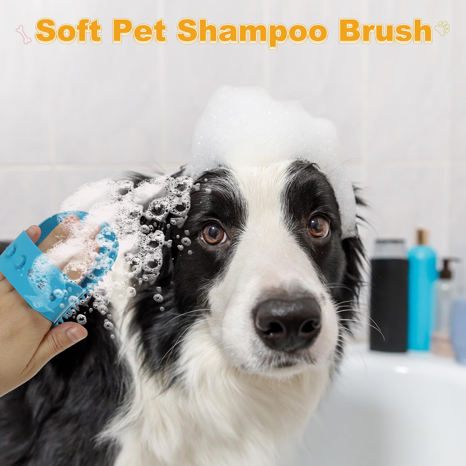 Hunde-Badebürste, Silikon-Shampoo-Bürste mit verstellbarem Ringgriff, Massage-Schrubber (2 Stück, blau), für langes, kurzes Haar, Hunde und Katzen, Baden, Reinigung, Shampoonieren