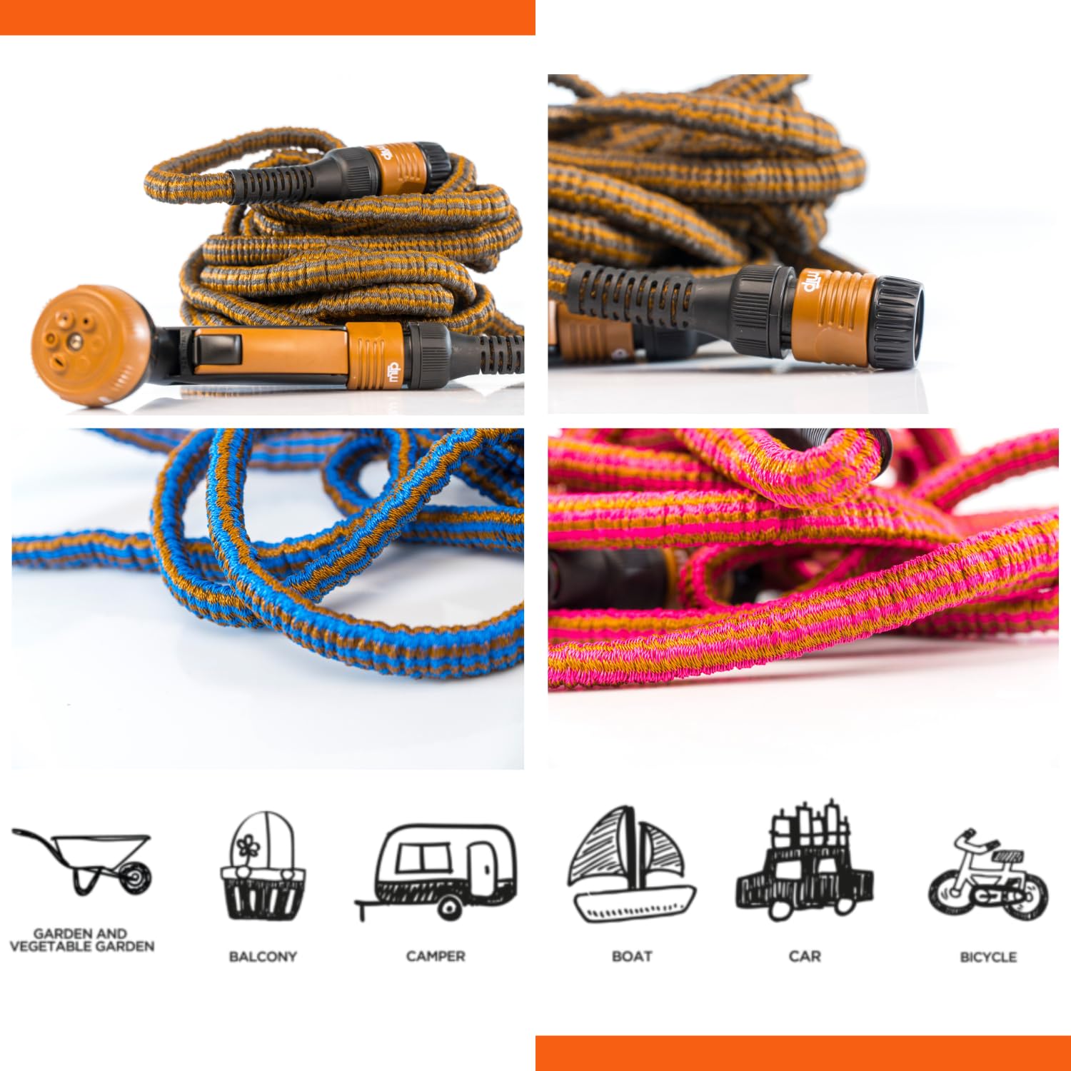eacommerce | Tubo estensibile irrigazione da giardino | Resistente, leggero, compatto | Non si attorciglia, raccordi inclusi | Pratico per balcone, terrazza, camper (Bronzo/Fucsia, 12,5 Metri)
