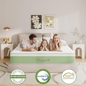 Vesgantti 4FT6 Double Mattress 135x190cm Hybrid Medium Firm Mattress | 10 Inch Orthopedic Mattress, Memory Foam & Individually Pocket Springs, Pressure Relief, Motion Isolation, 135x190x25cm