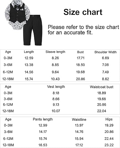 Miniatura 9 de YALLET Traje de ropa para bebé niño de 0 a 18 meses, traje de caballero, camisa de vestir+corbatín+chaleco+pantalones, conjunto de trajes de fiesta