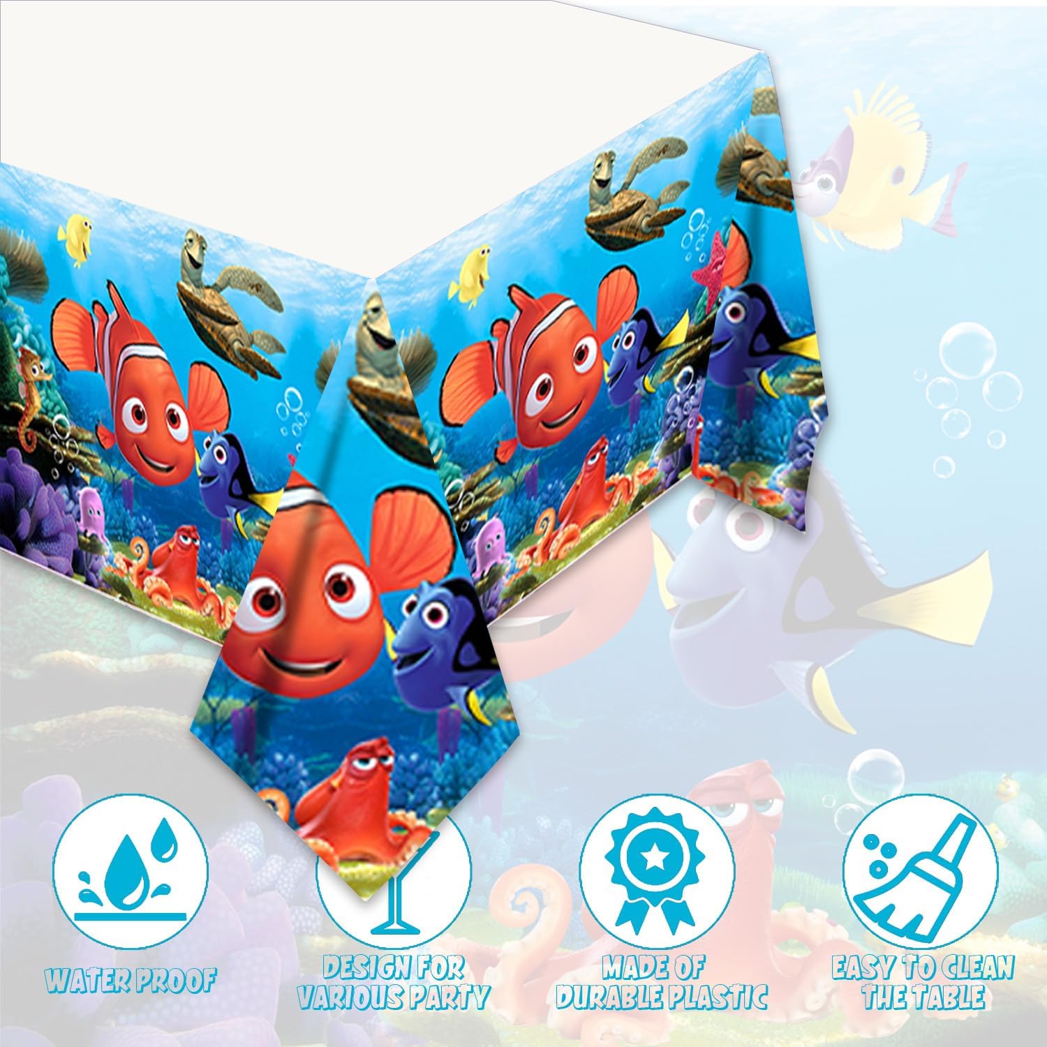 41Pcs Finding Nemo Birthday Party Supplies, 10 9'' Plates, 10 7'' Plates,20 Napkins and 1 Tablecover for Finding Nemo Party Decoration