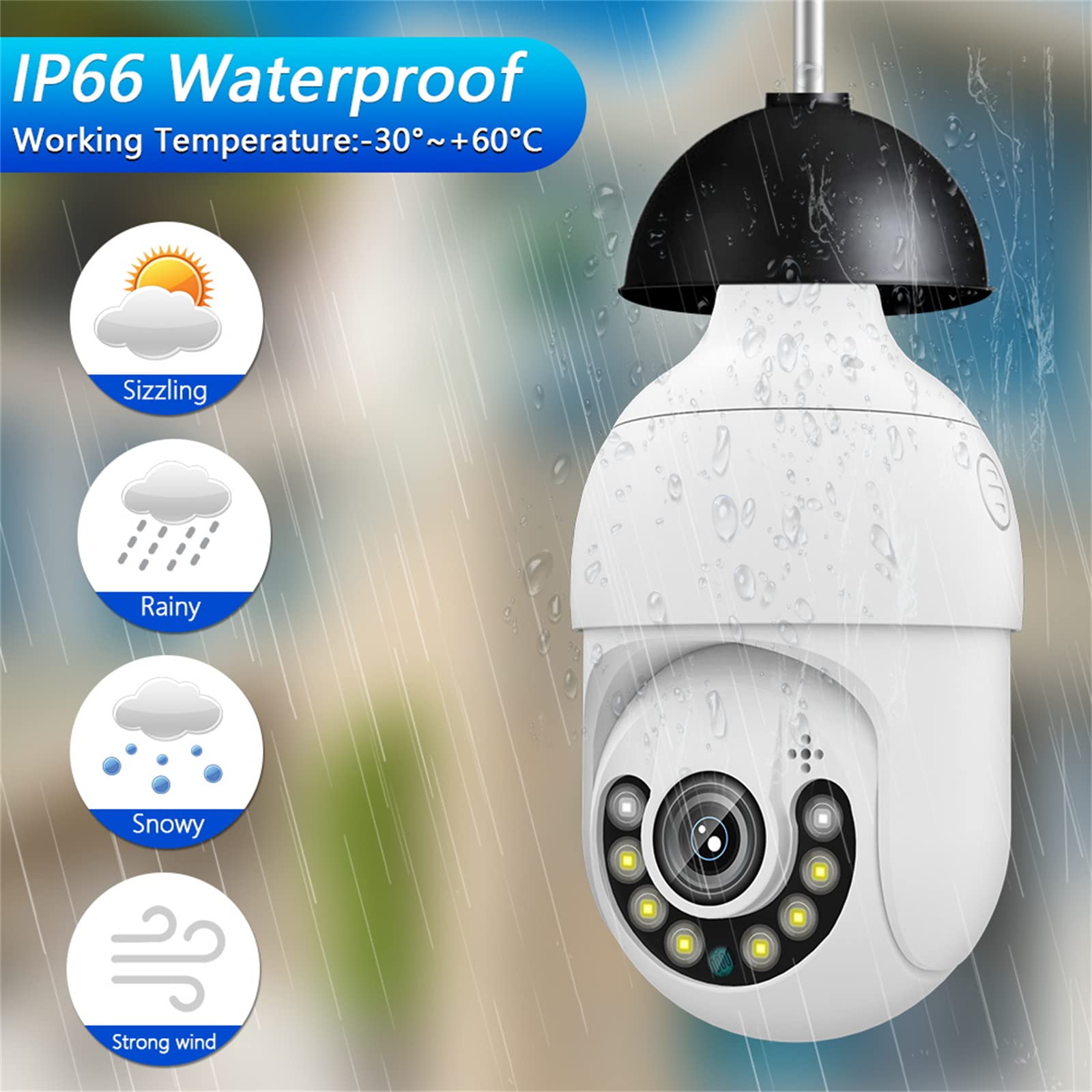 5MP E27 Ampoule Caméra De Surveillance Alexa Étanche Extérieur WIFI IP Caméra CCTV Suivi Automatique Couleur Vision Nocturne Conversation Bidirectionnelle Alarme De Mouvement PTZ,Add 64g card