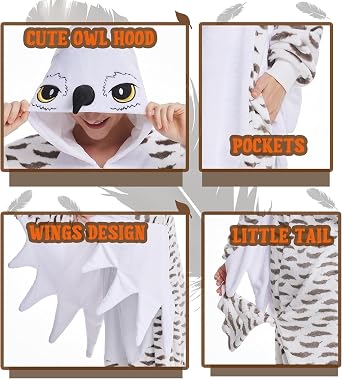 Kgromfy Unisex Owl Costume for Kids Halloween Outfit Teens Novelty Animal Cosplay Jumpsuit Comfy Flannel Homewear