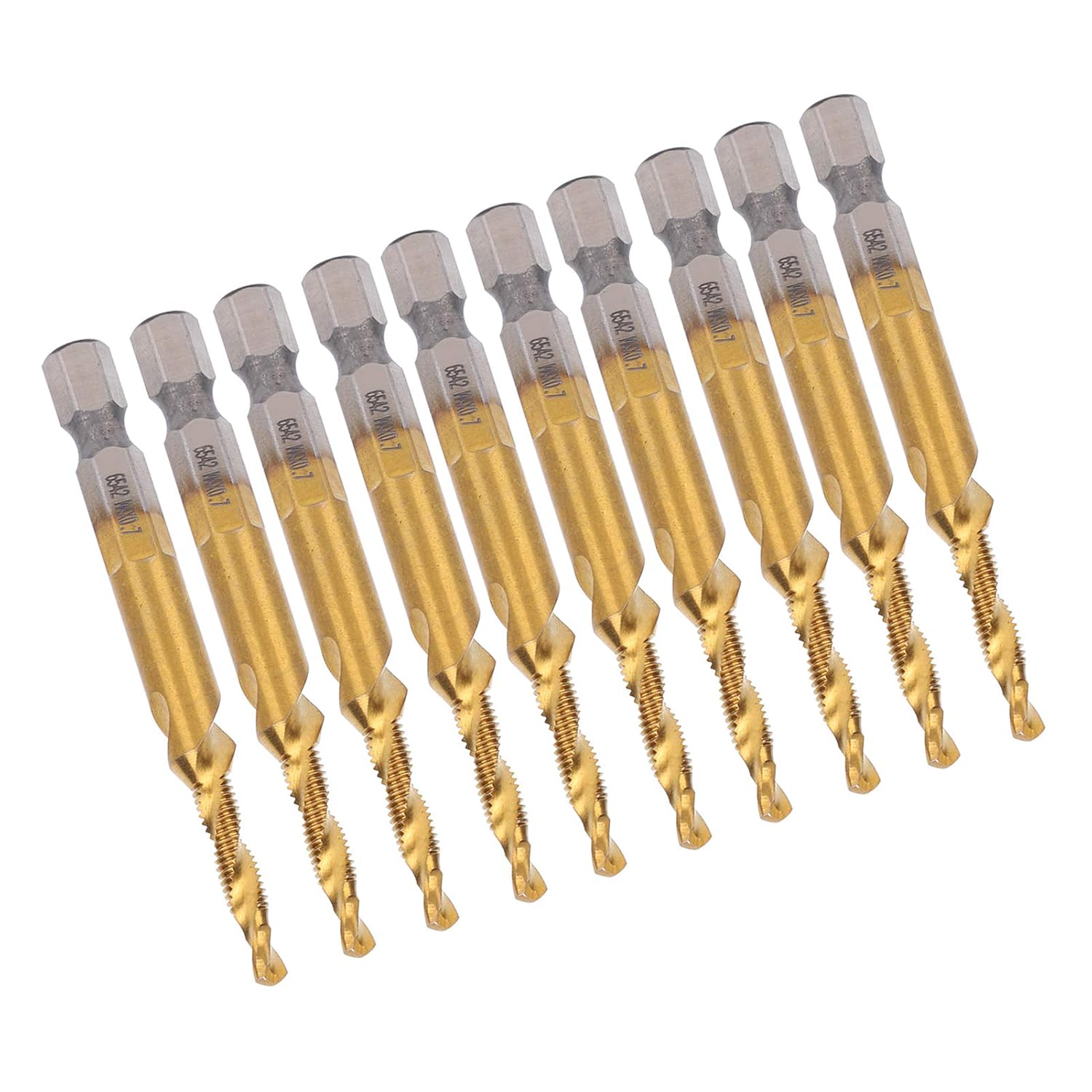 10pcs M4 HSS Screw Tap Kit, High Speed Steel Spiral Tap Set, 3.3mm Drill Bits with Hex Shank, Tapping Tools for Carbon Steel, Copper and Aluminum - Alloys, Includes Titan