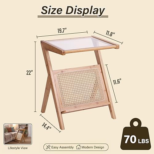 Miniatura 20 de Tiita Paquete de 2 mesas auxiliares de ratán, mesitas de noche de mediados de siglo, mesas de noche de bambú con acento de bambú, mesas de café de