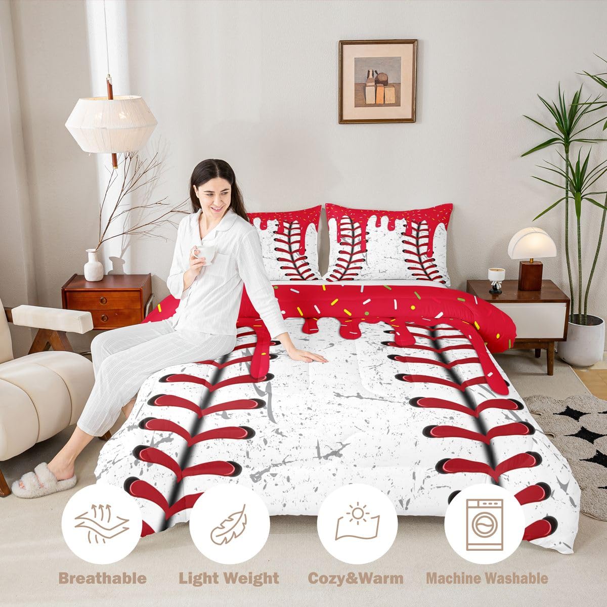 Homewish Baseballowy pojedynczy zestaw kołdry bez pokrowca poliester