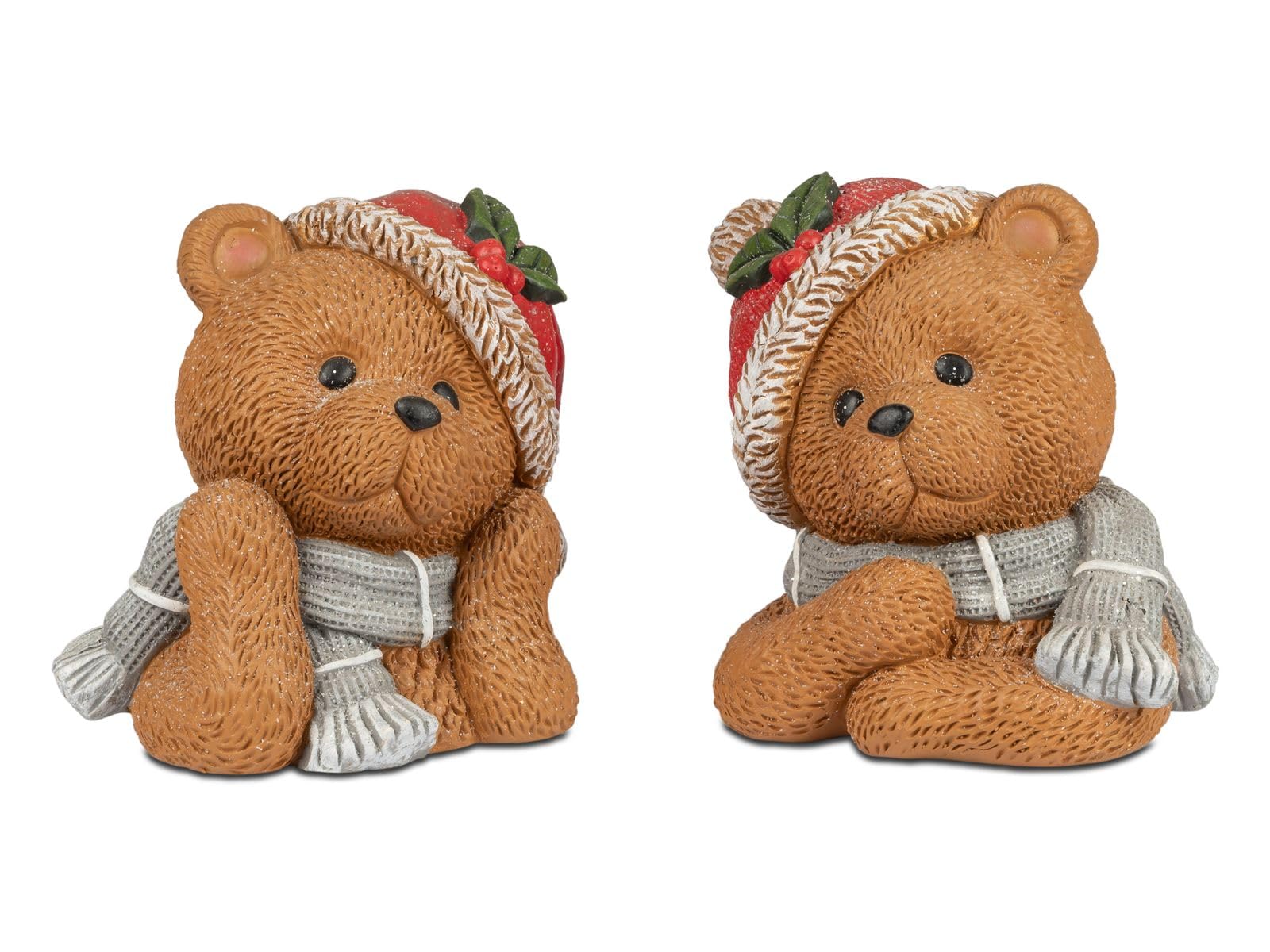 formano Dekoracja bożonarodzeniowa, zestaw 2 sztuk, figurka dekoracyjna z motywem misia, 26 cm, sztuczny kamień, ręcznie malowany z dekoracją śnieżną, strukturalna powierzchnia, idealna na świąteczny