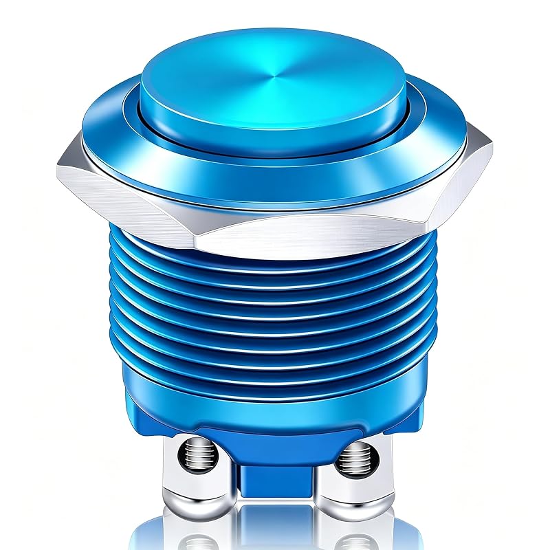 Interruptor de botão momentâneo Twidec azul com carcaça metálica, 1NO, IP65 e furo de 19 mm – 1 unidade