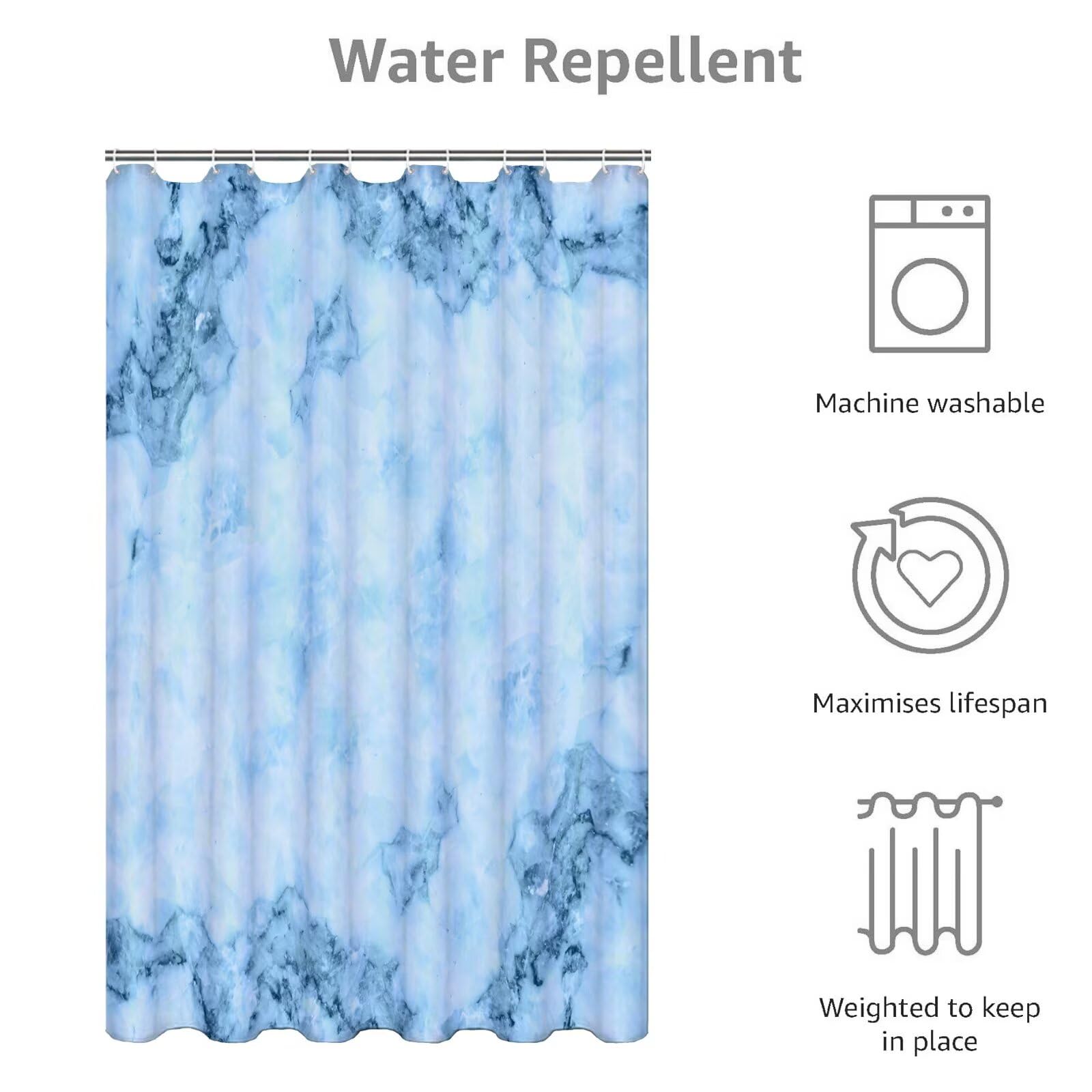 Bleu Rideau Douche 180x210cm Rideau de Douche Abstrait Shower Curtain – Impression Polyester Tissu – avec 12 Crochets – Tissu Lavable en Machine – Imperméable – pour Salle de Bain – Hôtel D#354