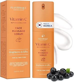 PLANTIFIQUE Vitamin C Face Serum Anti Aging Gua Sha Massage Face Serum with Peptides, Collagen, Korean Skin Care Face Moisturizer – Dark Spot Vitamin C Serum, Even Skin Tone, Fine Lines & Wrinkles