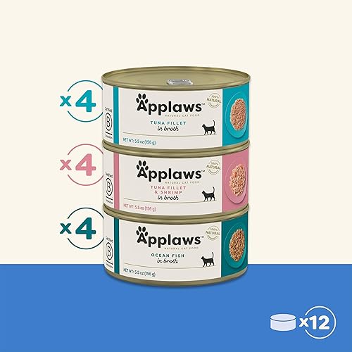 Miniatura 8 de Applaws Alimento húmedo natural para gatos, paquete de 12, alimento húmedo enlatado de ingredientes limitados, paquete variado de pescado en caldo,