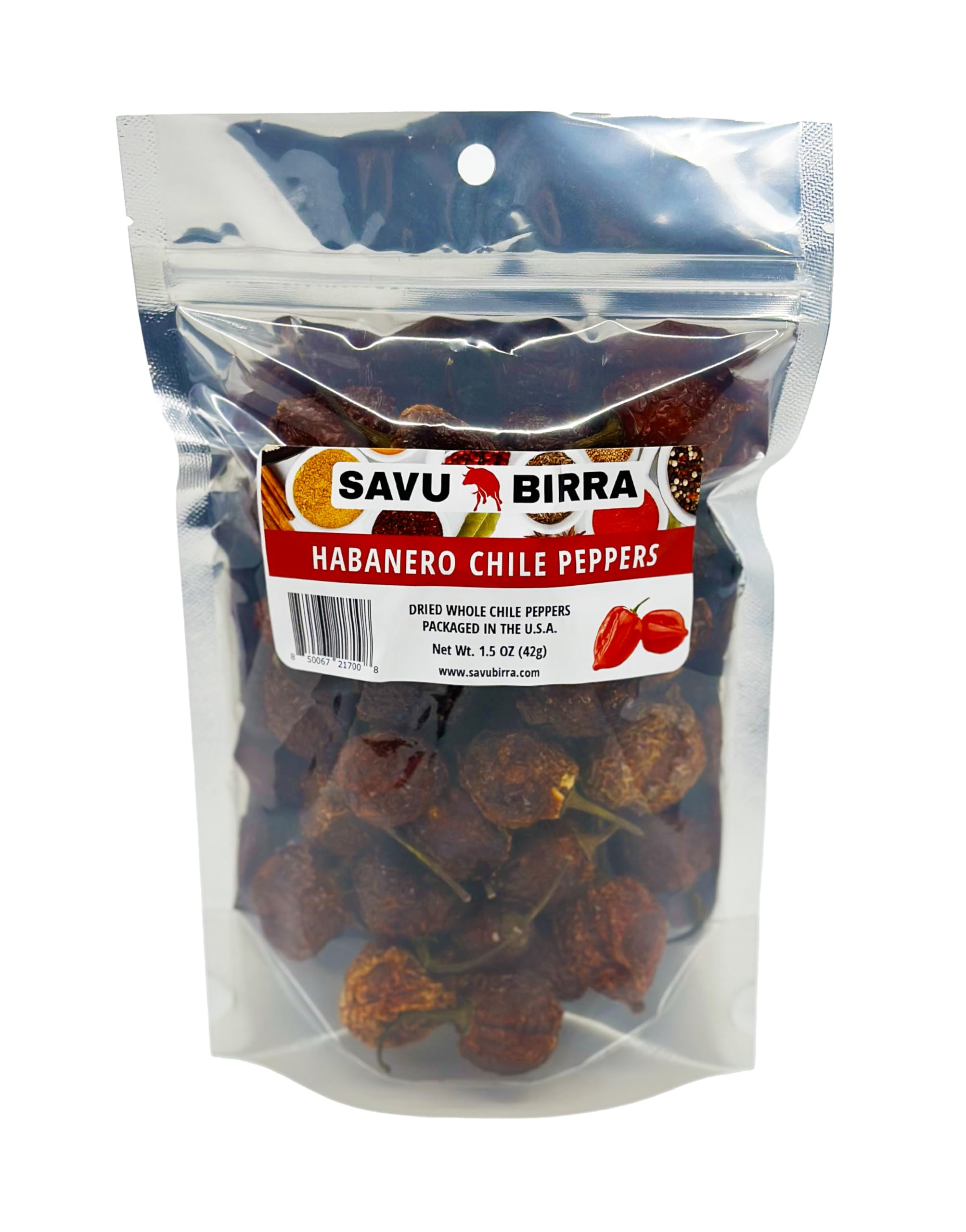 Savu Birra Gourmet Whole Dried Habanero Chile Peppers 1.5 Ounces