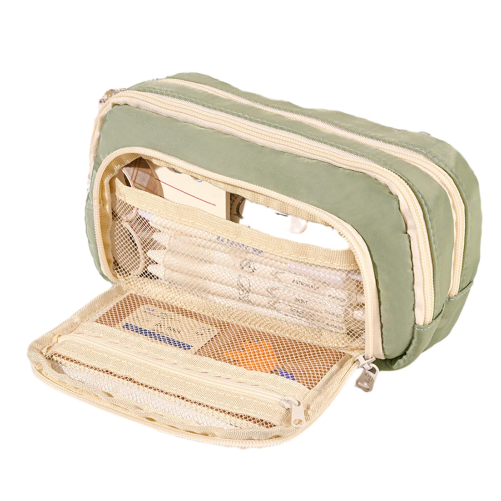 Baot8ylu Women's Green Big Capacity Pencil Case, 3 Compartments Simple Storage Aesthetic Pencil Case, Large Capacity Pencil Pouch, Kawaii Pencil Case Organiser For And Girls,