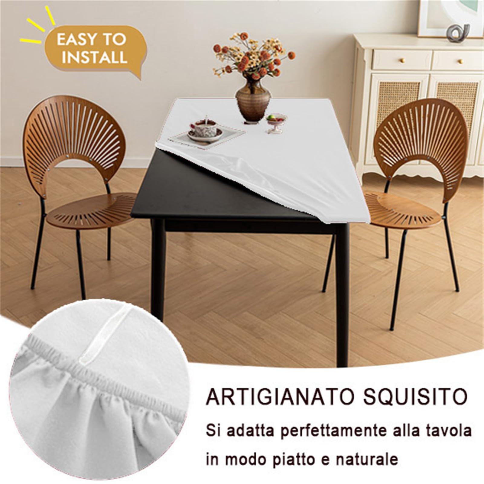 XHDZSW Copritavolo, Rettangolare con Tovaglia, Tovaglia con Bordo Elastico Tovaglia, Impermeabile Antimacchia Kitchen Decoration per Tavola da Pranzo Aderente Tovaglia (Bianco,80x120