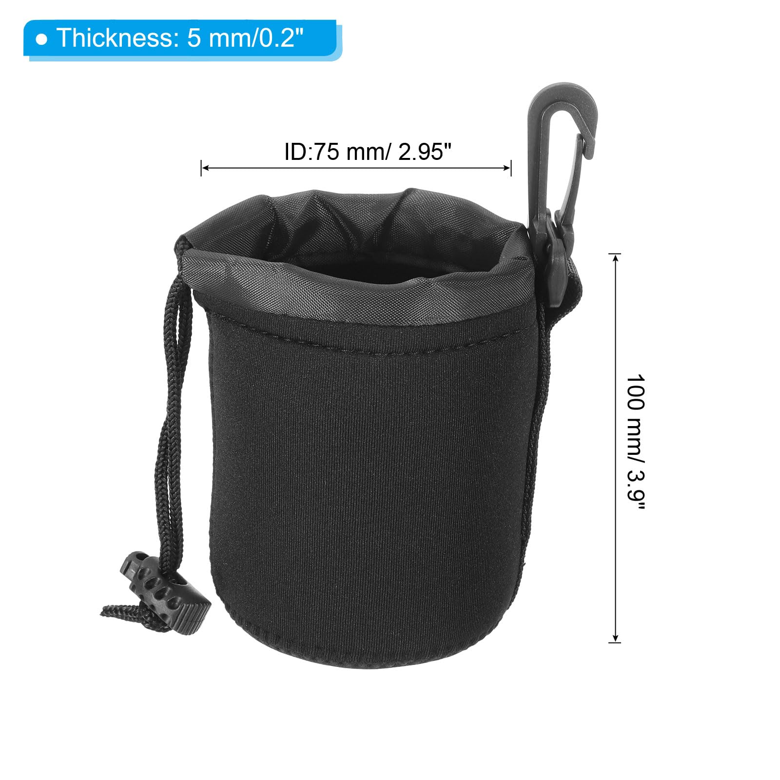 PATIKIL Borsa per Obiettivo Fotografico, 3 Pz 3,1" Id x 3,9" H Sacchetto Coulisse Neoprene Spesso Protettivo, Custodia per Obiettivo Fotocamera Dslr, Nero per Acqua e Tazze da Caffè