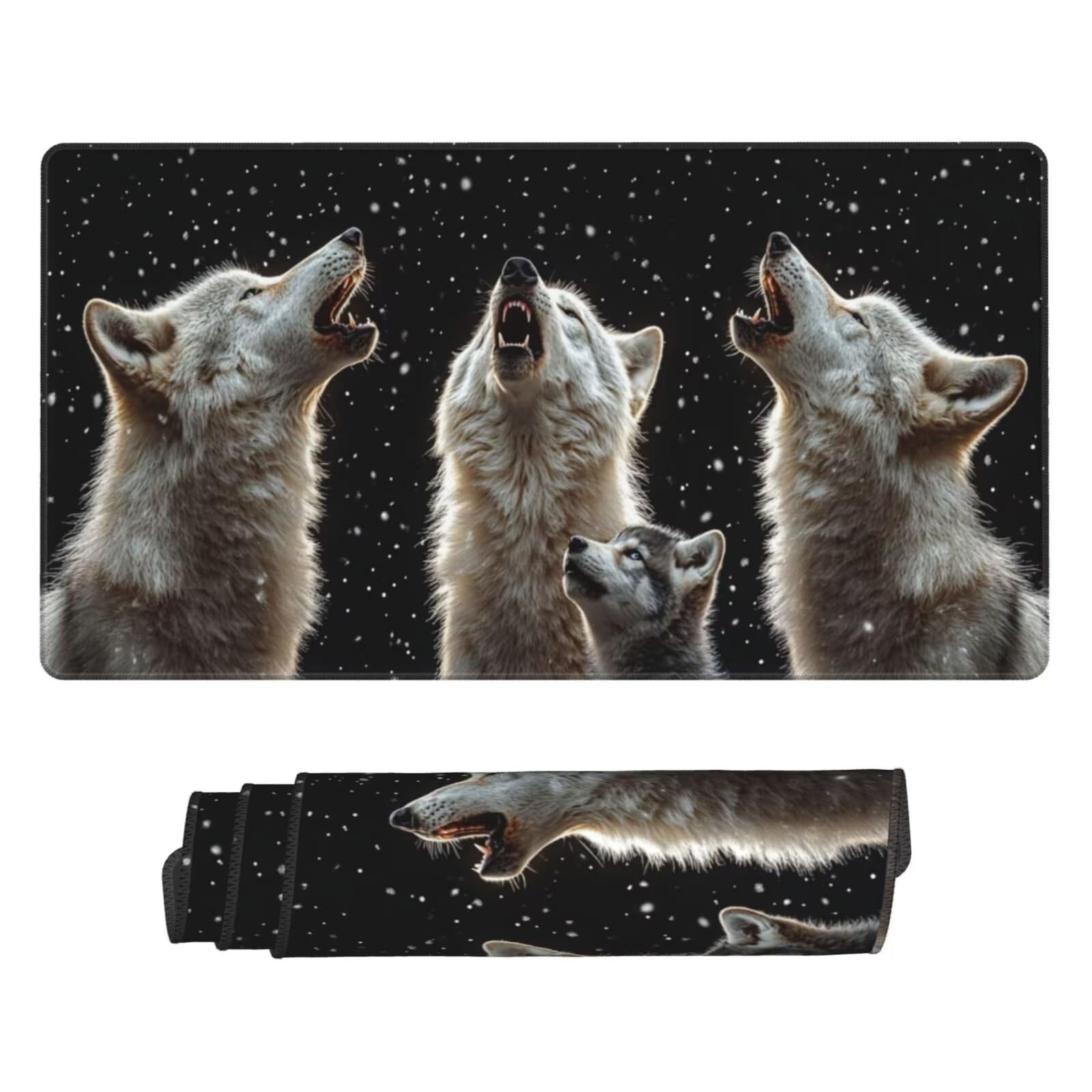 Duża podkładka pod mysz wilk podkładka pod mysz XXL 1600 x 800 mm, pod biurko wodoodporna podkładka pod mysz, przeszyte krawędzie i antypoślizgowa mata na biurko do wystroju biura, prezenty A-655