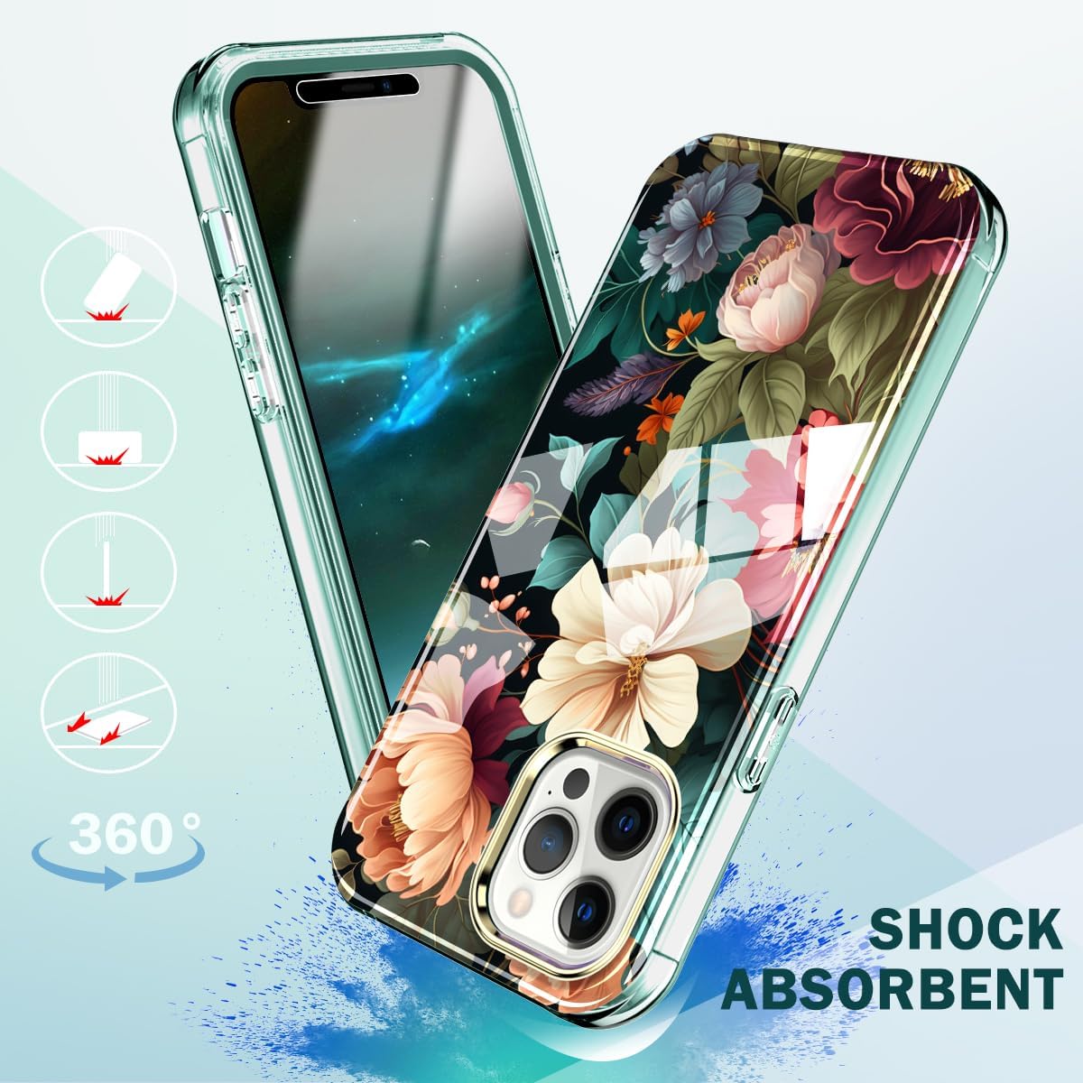 Cute Flower Case for iPhone 12 Pro Max 6.7 inch Built with Screen Protector, Lightweight and Stylish Full Body Shockproof Protective Rugged TPU Case for Women/Girls - Image 5