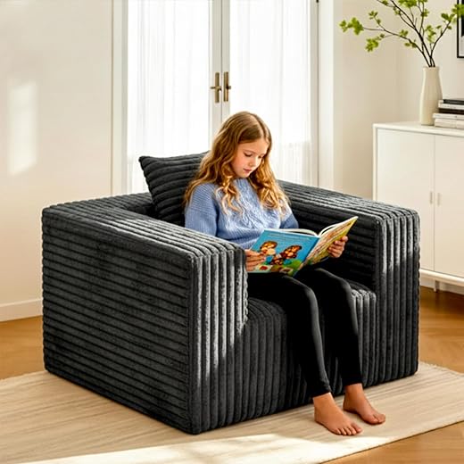 Single Cloud Sofa, Giant Bean Bag Chair with High Backrest & Wider Armrest, Foam Boneless Couch for Small Spaces, Comfy Furry Sofas with Pillows for Living Room, Bedroom, Apartment, Dorm, Office