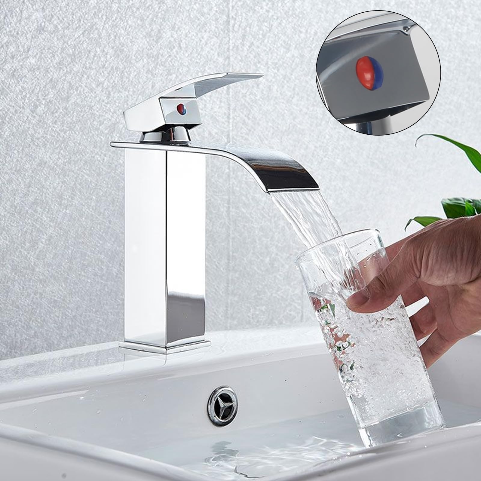 Grifo Lavabo Cascada Grifo de Lavabo Baño Grifos para Lavabos de Baño Grifo Monomando Lavabo con Altura de Pico de 110 MM Grifo Cascada con manguera de Salida Caliente y Fría Plateados(Cromo)