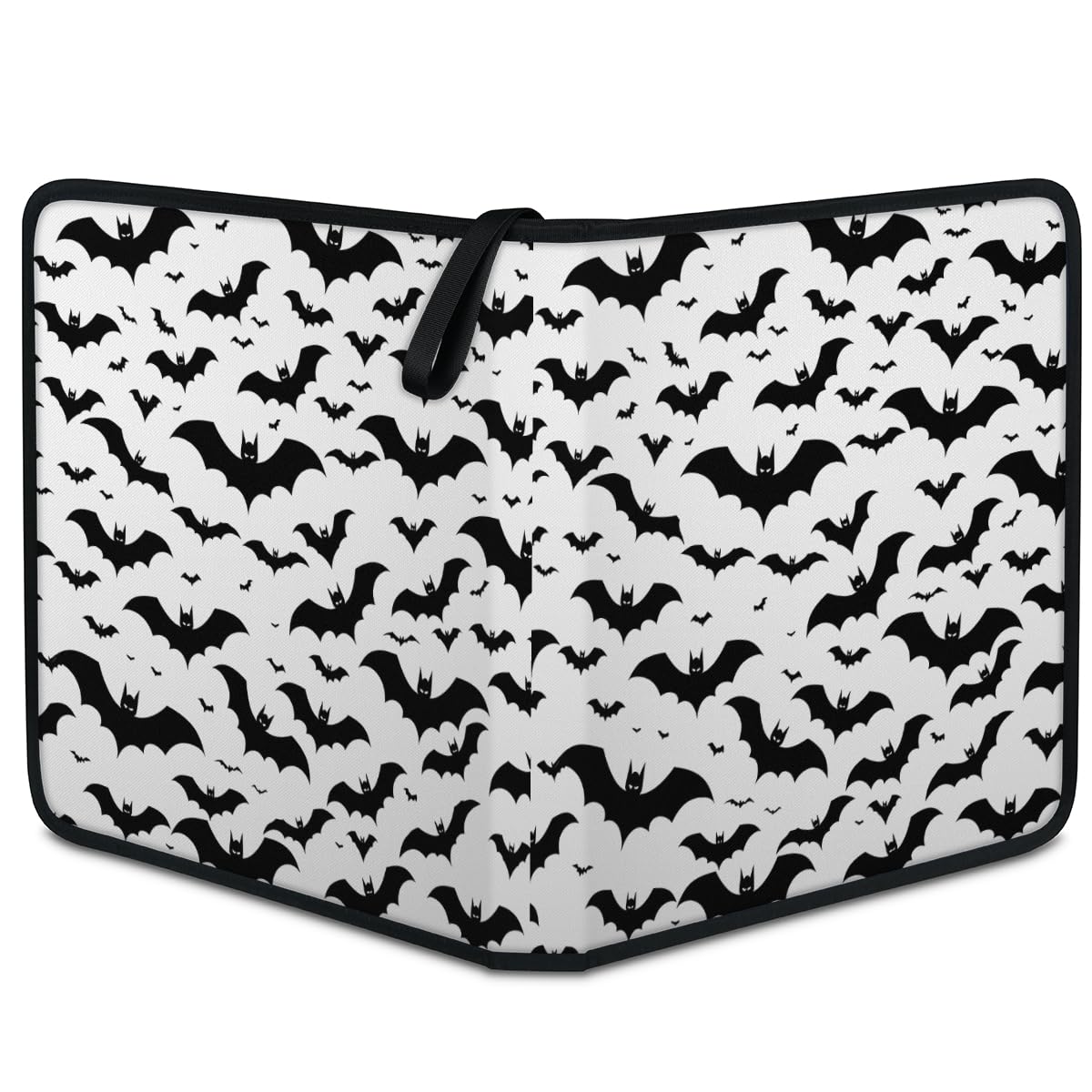 Raccoglitore per carte collezionabili con 9 tasche per Halloween con pipistrello, in bianco e nero, con sagoma di pipistrello, con maniche rimovibili, impermeabile, con cerniera, 50 pagine, capacità