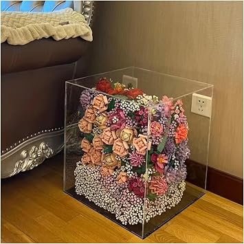 Clear Acrylic Display Case for Collectibles, Dustproof Durable Showcase Cube Shaped Countertop Box with Black Base, Transparent Container for Collectibles Toys Home Organization  Color Black base ,