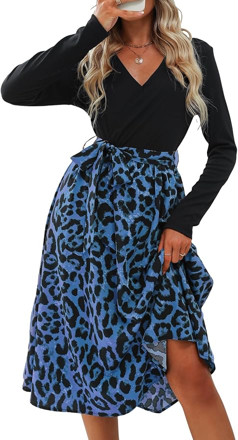 Robe Longue Cupshe Femme Imprimé Floral - Col V, Manches Longues Et Ceinture Nouée Pour Sortie Ou Bureau