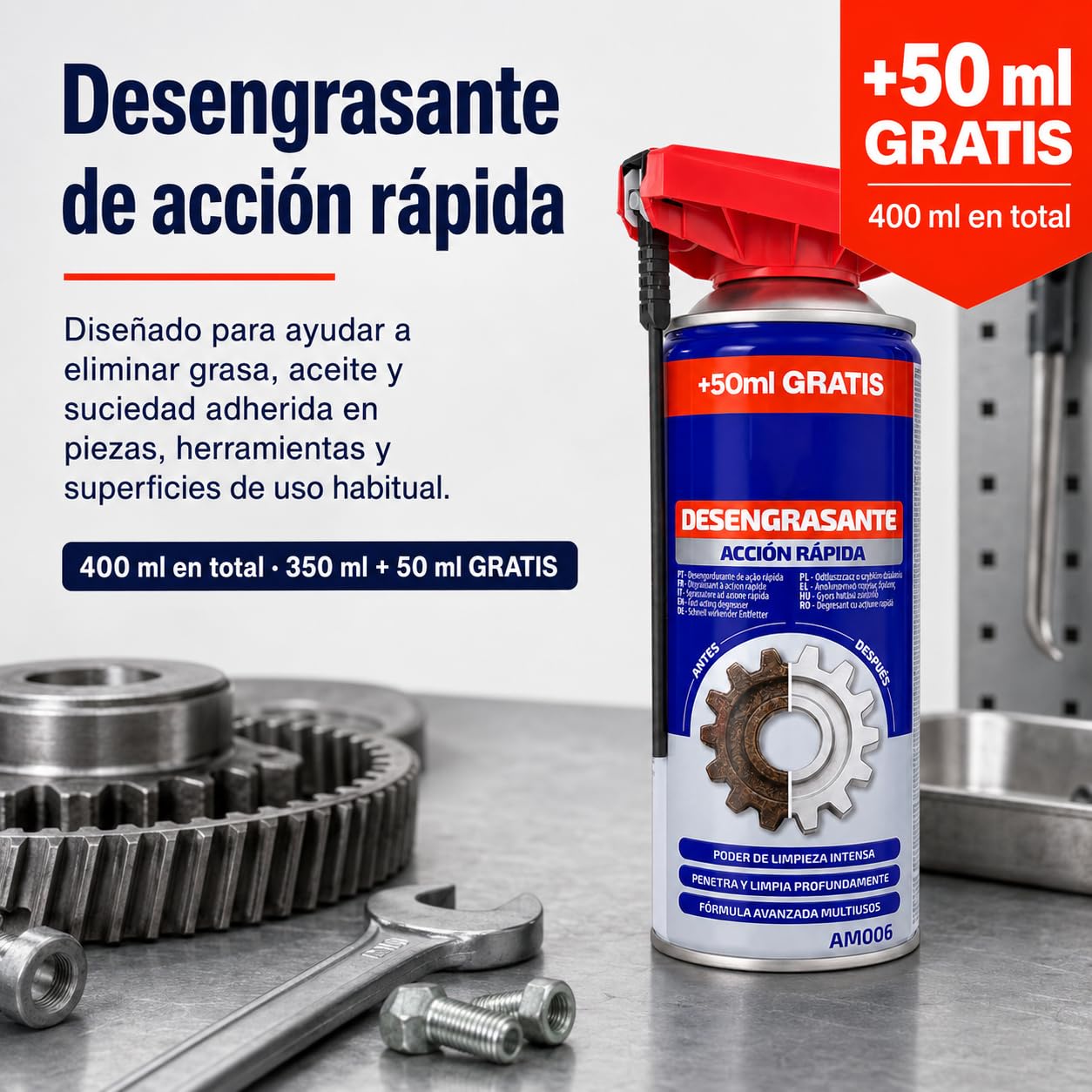 Desengrasante de acción rápida 400 ml, pack de 12, limpieza multiusos
