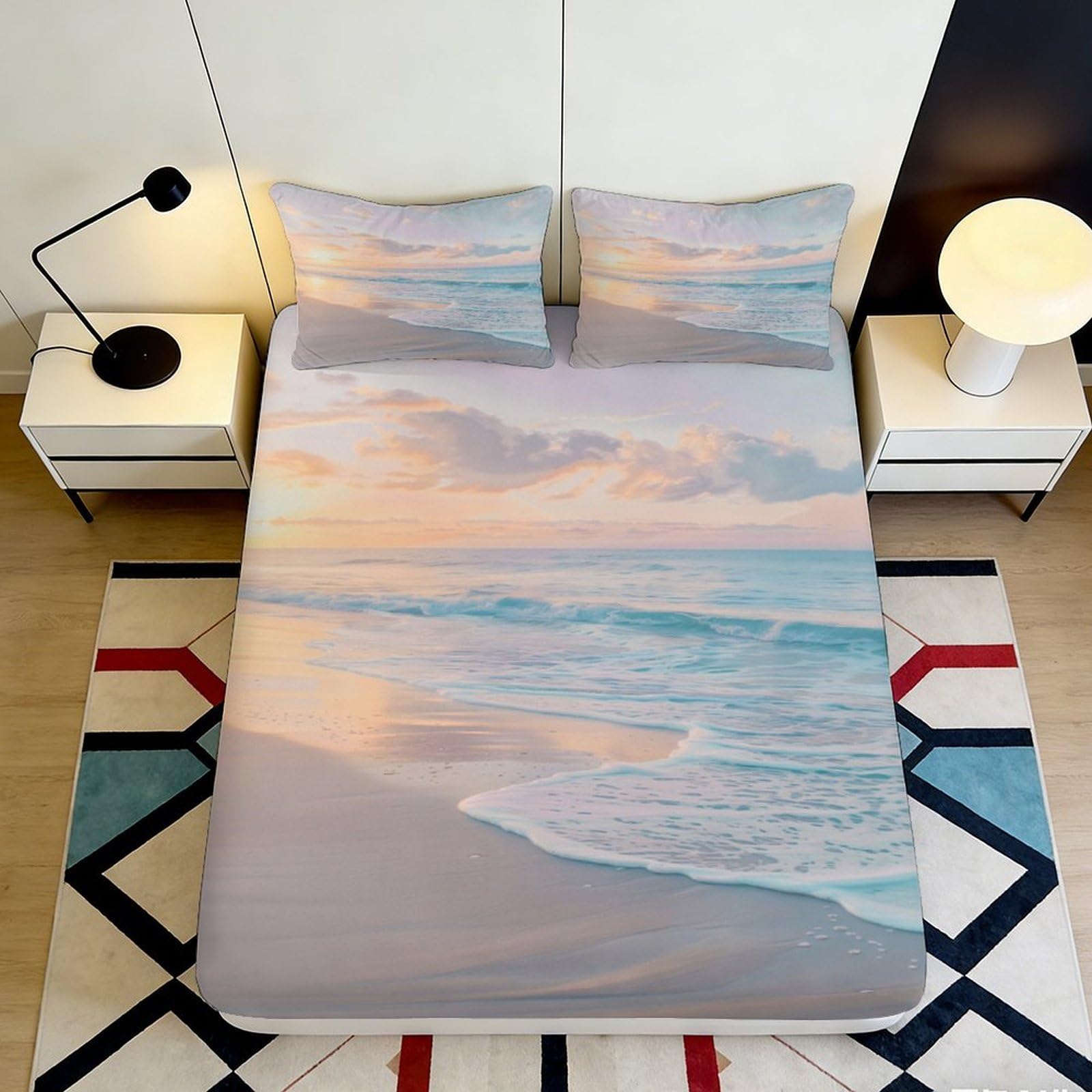 Pnayamiorkfel Style-10 3D Printed Sunset Beach Fitted Sheet Microfiber Soft Mattress Cover Ocean Wave Bed Sheet For Bedroom Decor 90X200x25cm