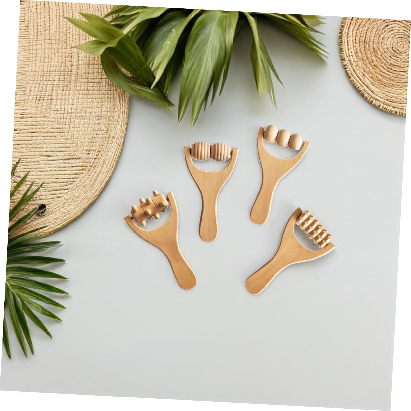 8piezas Rodillo De Masaje De Madera Herramienta Multifuncional Para Relajación De Pies Cuello y Espalda Masajeador Ergonómico Portátil Para Alivio De Estrés Casa y Viajes