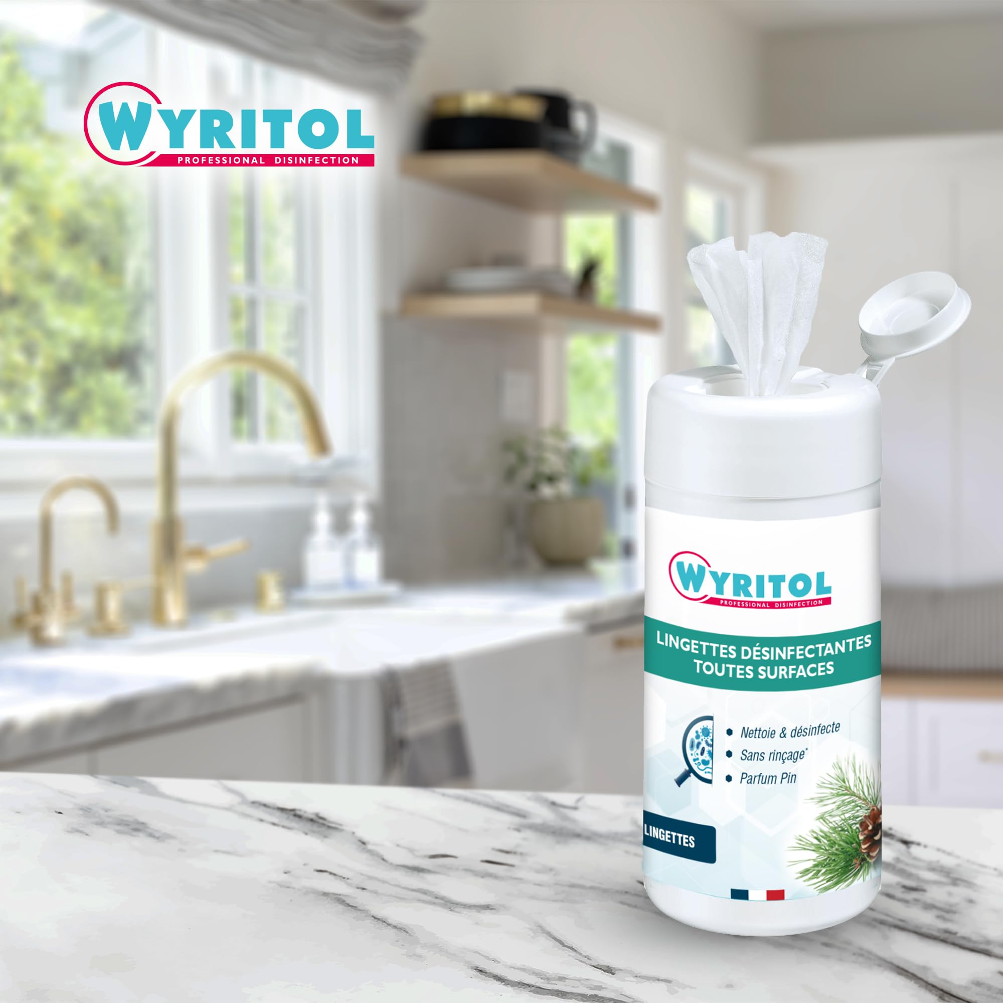 WYRITOL - Lingette désinfectante surfaces - nettoie et désinfecte - Sans rinçage - Usage unique - Multi usages - 120 pièces- Fabrication Française