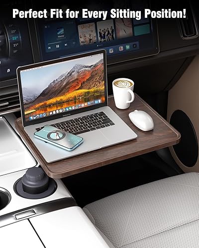 Miniatura 2 de Escritorio de automóvil para laptop, mesa con soporte para tazas con rotación de 360, soporte de madera para portátil para automóvil, mesa para
