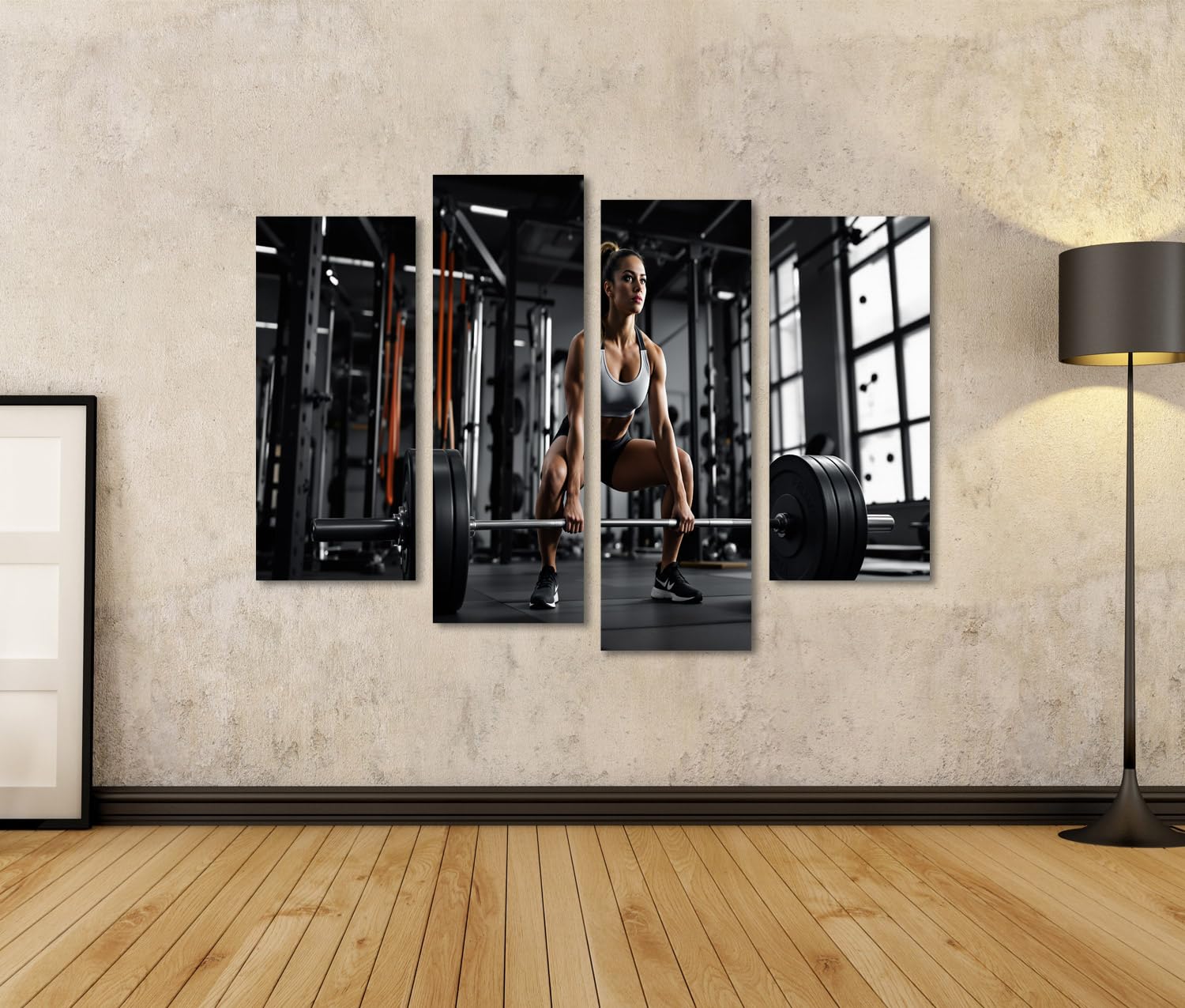 islandburner Quadro su tela da donna forte durante il deadlift in palestra, motivo fitness per appassionati di sport, 4 pezzi