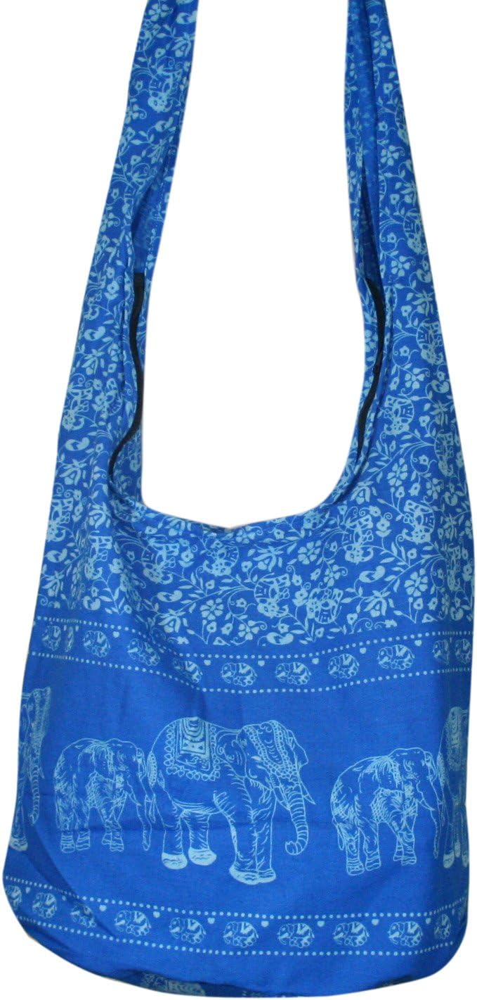 THAI HIPPIE BAG Elephant Sling Crossbody Bag Shoulder Bag Purse Thai Zip New Color : Sky Blue