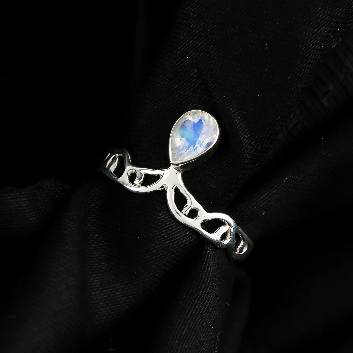 Solid 925 Sterling Silver Natural Rainbow Moonstone Ring, Handmade Gemstone Ring, Healing Crystals, Birthday, Bohemian Jewelry | Promise Wedding Ring | Gift for Women (Moonstone, US-5) - Image 2