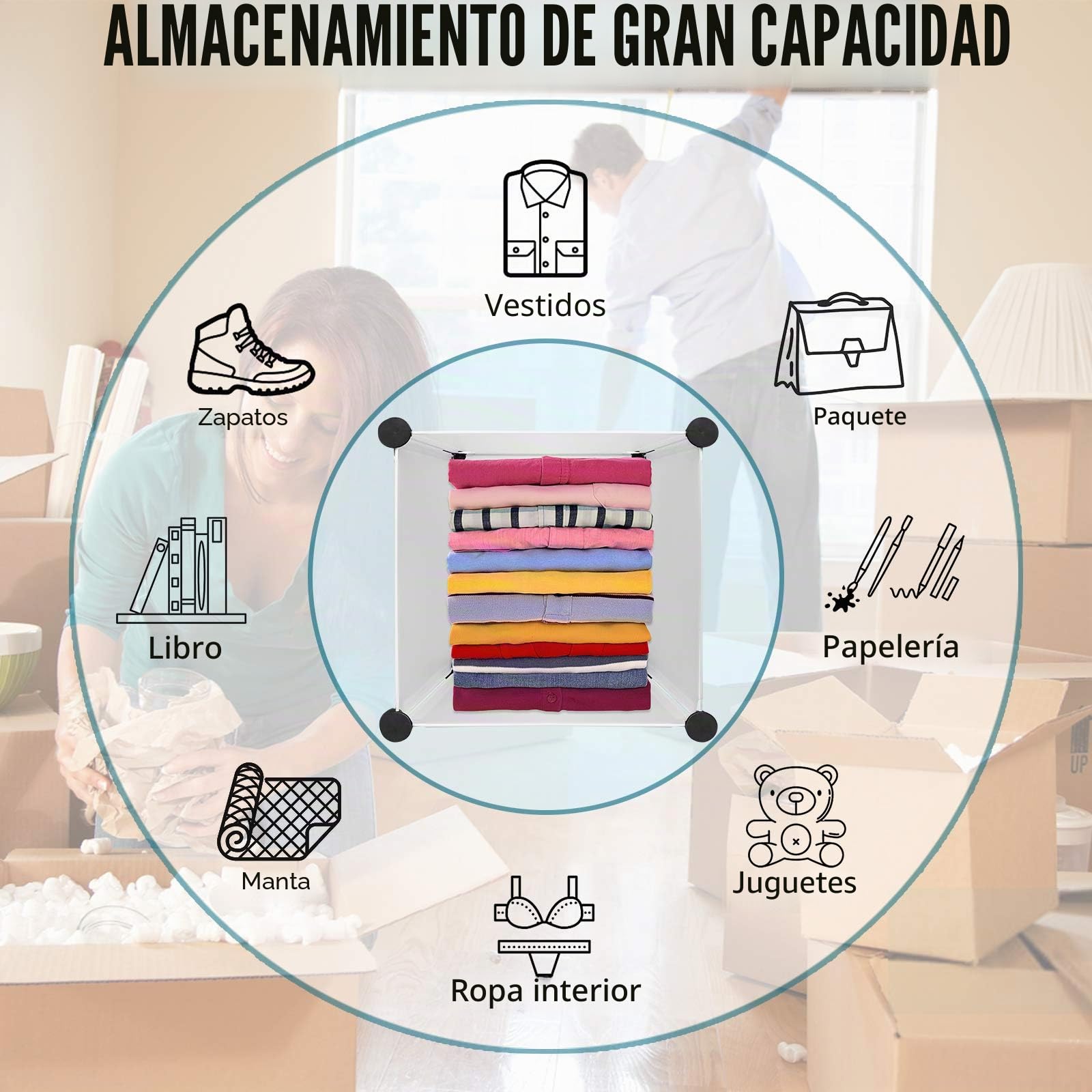 LARS360 Armario con estanterías para montar en casa mediante inserción en ranuras, de plástico, portátil, plegable, con puertas (6 cubos)